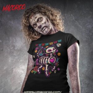 Sugar Skull Mexican Cat Bone Halloween Day Of Dead Shirt, Skeleton Head