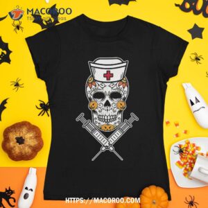 sugar skull mexican nurse rn costume cool halloween gifts shirt scary skull tshirt 1