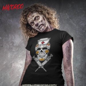 sugar skull mexican nurse rn costume cool halloween gifts shirt scary skull tshirt