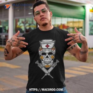 sugar skull mexican nurse rn costume cool halloween gifts shirt skeleton head tshirt