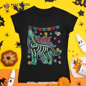 Sugar Skull Mexican Wolf Bone Halloween Day Of Dead Shirt, Skeleton Head