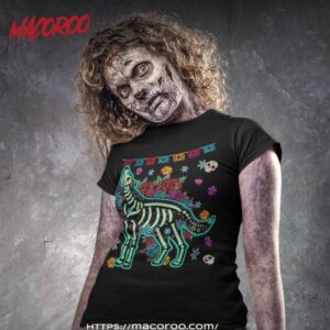 Sugar Skull Mexican Wolf Bone Halloween Day Of Dead Shirt, Skeleton Head