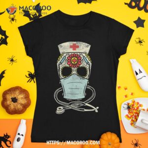 Sugar Skull Nurse Face Mask Mexican Halloween Los Muertos Rn Shirt, Sugar Skull Pumpkin