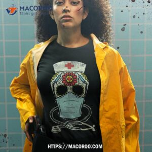 sugar skull nurse face mask mexican halloween los muertos rn shirt sugar skull pumpkin tshirt 2