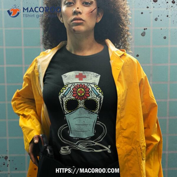 Sugar Skull Nurse Face Mask Mexican Halloween Los Muertos Rn Shirt, Sugar Skull Pumpkin