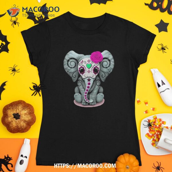 Sugar Skull Pink Rose Elephant Day Of The Dead Halloween Shirt, Skeleton Masks