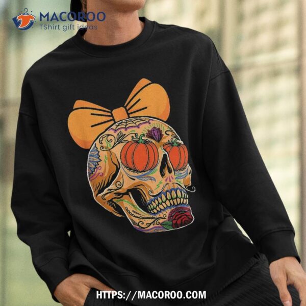 Sugar Skull Pumpkin Eye Girl Cool Halloween Gifts Shirt, Skull Pumpkin