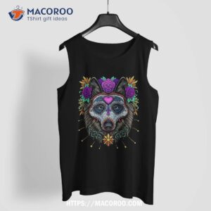 sugar skull wolf day of dead dia de los muertos halloween shirt skull pumpkin tank top