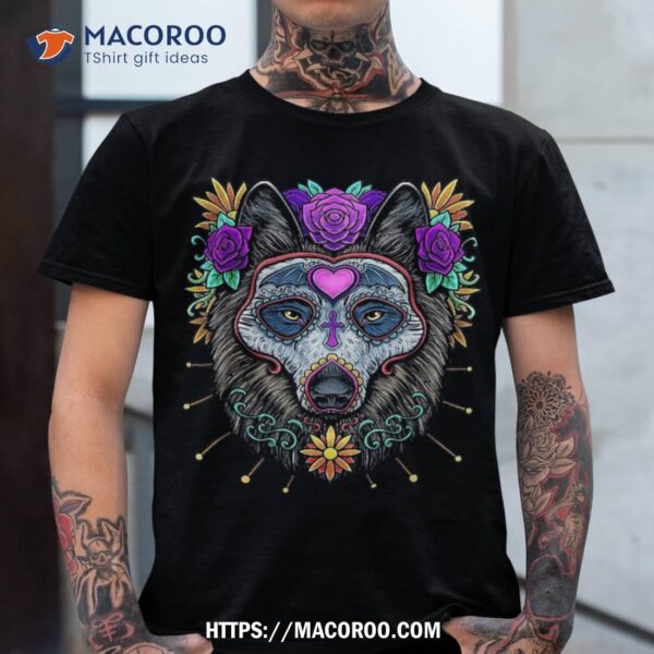 Sugar Skull Wolf Day Of Dead Dia De Los Muertos Halloween Shirt, Skull Pumpkin