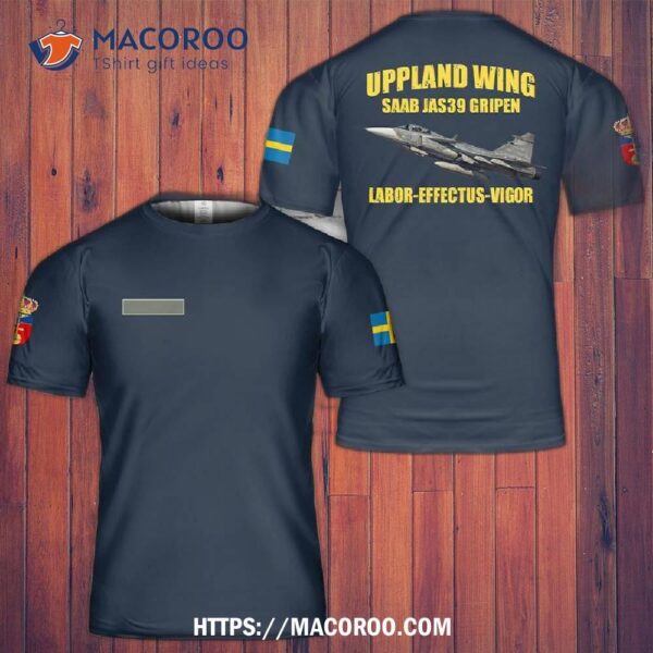 Swedish Air Force Uppland Wing Saab Jas39 Gripen 3D T-Shirt