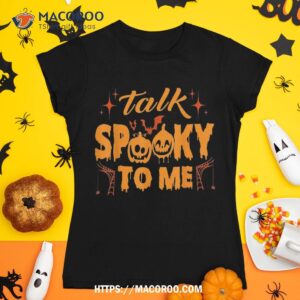 Talk Spooky To Me Funny Retro Halloween Costume Era Shirt, Skull Pumpkin