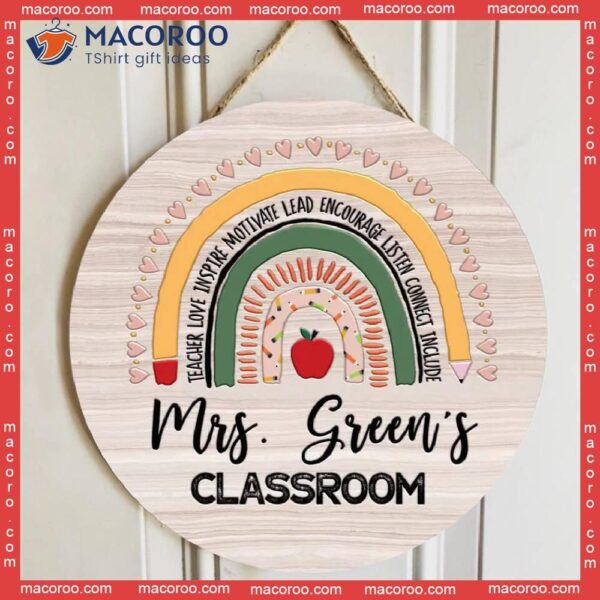 Teacher Classroom Door Sign, Personalized Last Name Gift Idea, Rainbow Welcome Sign