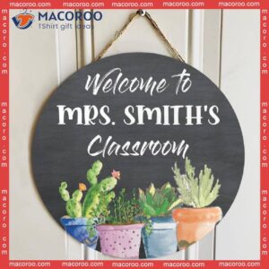 Teacher Door Sign, Hanger, Name Classroom Plate, Succulents Wood Plate