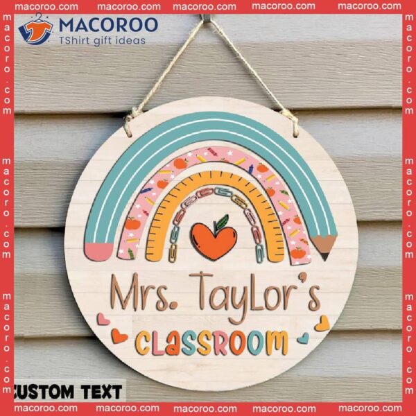 Teacher Gift, Back To School,rainbow Name Sign, Wood Door Hanger, Welcome Front Decor, Cute Wall Hanging