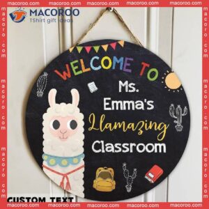 Teacher Round Door Sign, Name Plate, Back To School Sign,llama Sign Personalized, Decor, Classroom Welcome