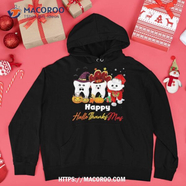 Teeth Hallothanksmas Halloween Thanksgiving Christmas Dental Shirt, Santa Claus