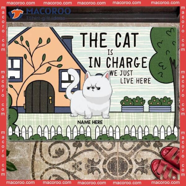 The Cats Are In Charge Front Door Mat, Gifts For Cat Lovers, Personalized Doormat