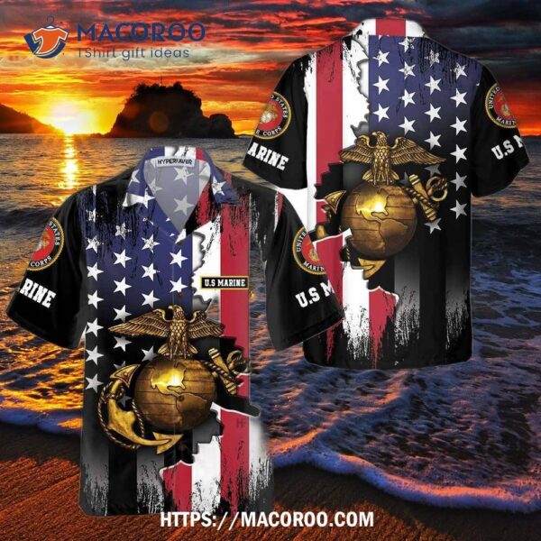 .  The Golden Eagle U.s. Marine Corps Hawaiian Shirt, Short Sleeve Cool Shirt For And .
