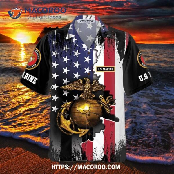 .  The Golden Eagle U.s. Marine Corps Hawaiian Shirt, Short Sleeve Cool Shirt For And .