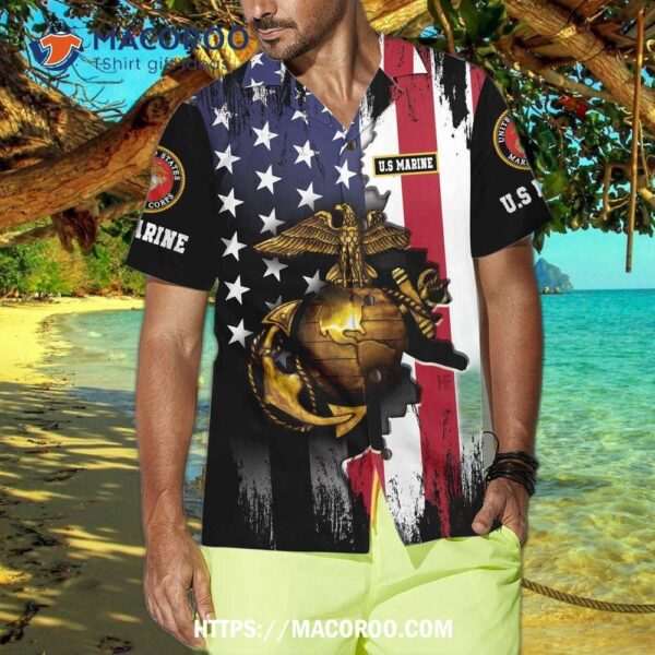 .  The Golden Eagle U.s. Marine Corps Hawaiian Shirt, Short Sleeve Cool Shirt For And .