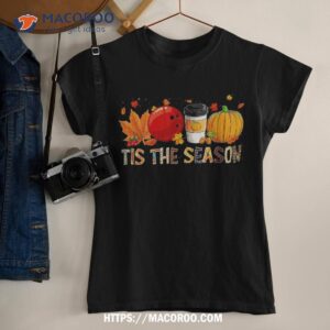 the season leopard pumpkin bowling halloween fall leaf shirt tshirt