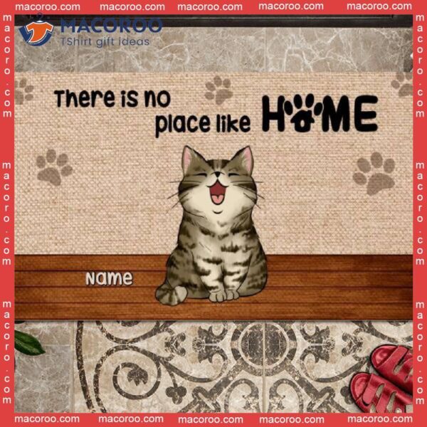 There Is No Place Like Home Front Door Mat, Personalized Doormat, Gifts For Cat Lovers