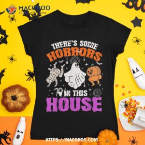 there s some horrors in this house ghost pumpkin halloween shirt skeleton head tshirt 1