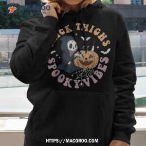 thick thighs spooky vibes death pumpkin retro halloween shirt hoodie