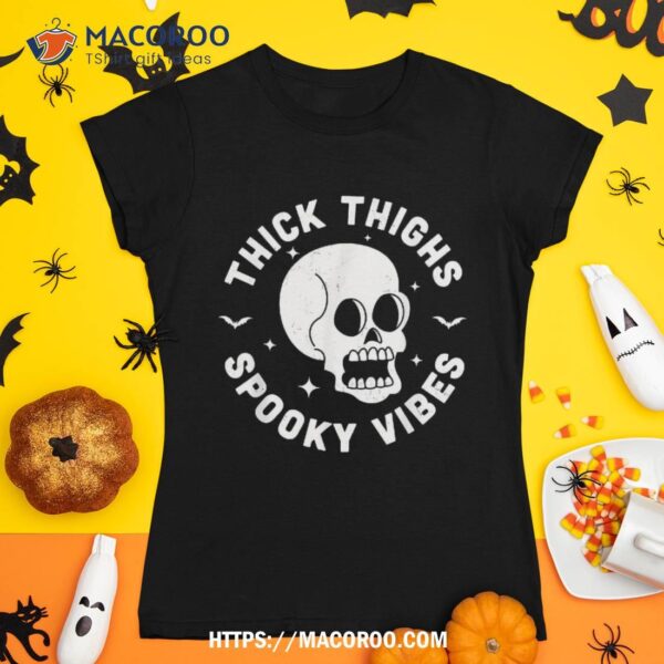 Thick Thighs Spooky Vibes Funny Halloween Skull Workout Gym Shirt, Skull Pumpkin