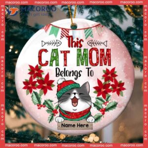 This Cat Mom Belongs To Cats Pinktone Circle Ceramic Ornament, Personalized Lovers Decorative Christmas Ornament