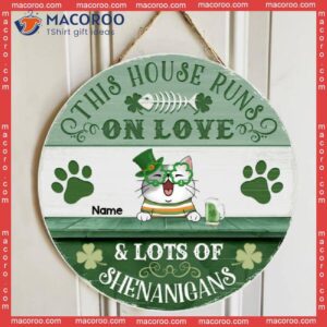 This House Runs On Love & Lots Of Shenanigans, Four-leaf Clover Door Hanger, Personalized Cat Breeds Wooden Signs