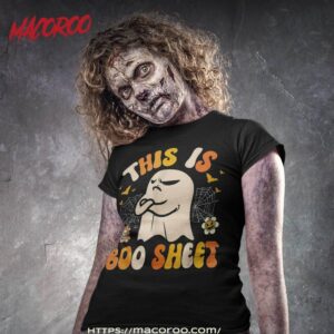 this is boo sheet retro groovy ghost halloween costume shirt halloween skull tshirt