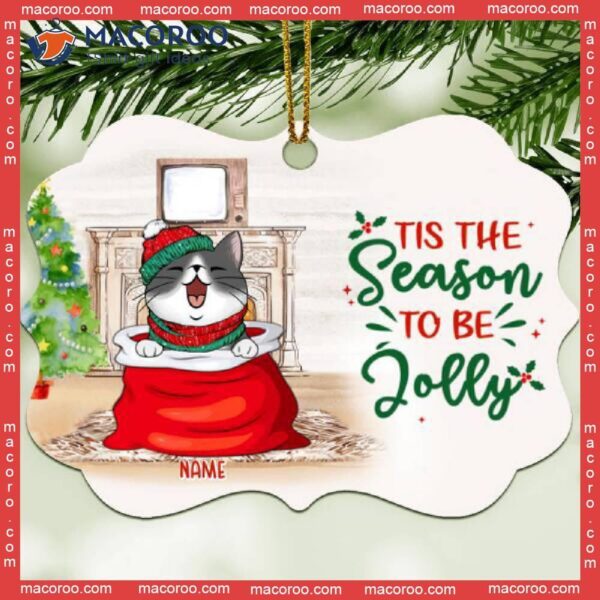 Tis The Season To Be Jolly, Aluminium Ornate Ornament, Keepsake, Cats In Santa Sack, Christmas Gift For Cat Lover