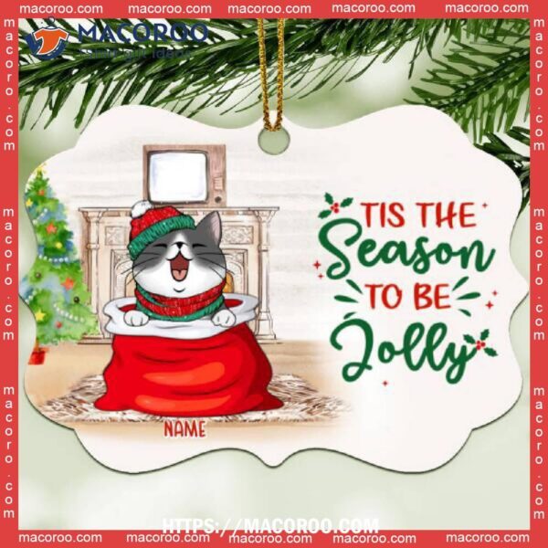 Tis The Season To Be Jolly, Cats In Santa Sack, Metal Ornament, Cat Christmas Tree Ornaments
