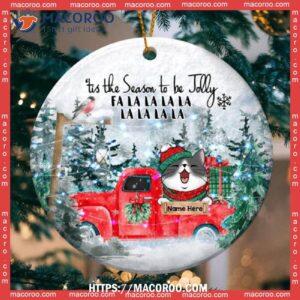 Tis The Season To Be Jolly Red Truck Circle Ceramic Ornament, Cat Lawn Ornaments