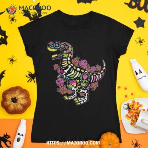 Trex Sugar Skull Dia De Muertos Mexican Halloween Dinosaur Shirt, Skeleton Head