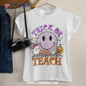 trick or teach funny pumpkin ghost halloween kids shirt tshirt