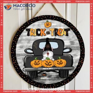 Trick Or Treat, Cats And Pumpkins On Truck, Personalized Cat Halloween Wooden Signs, Candy Treats For Halloween