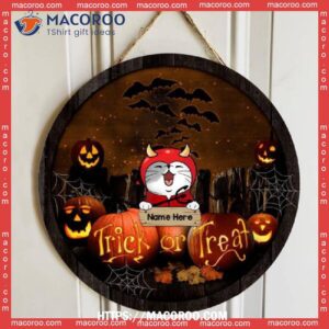 Trick Or Treat, Cats On Scary Pumpkins, Personalized Cat Halloween Wooden Signs, Halloween Costume