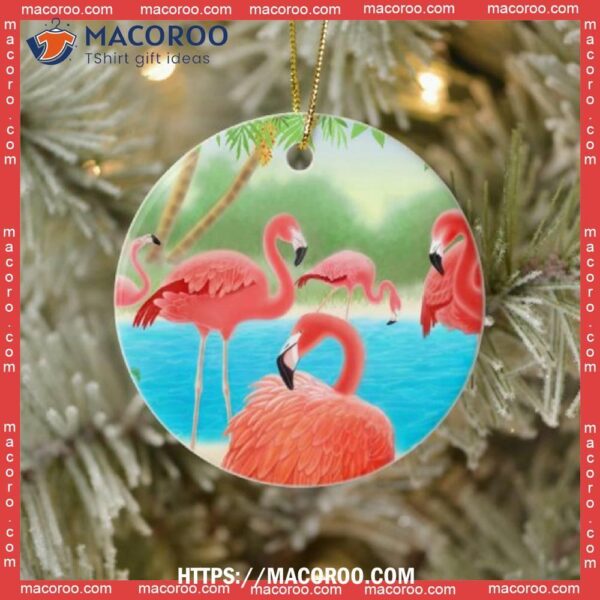 Tropical Flamingo Christmas Ceramic Ornament