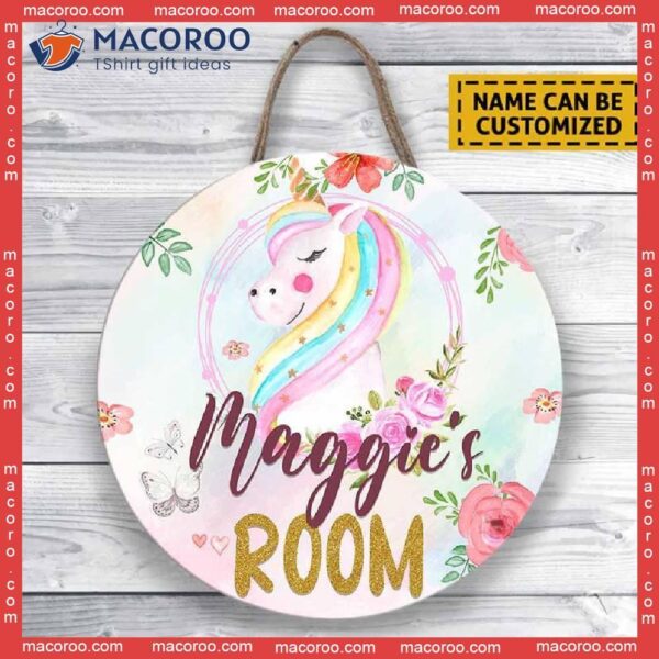 Unicorn Lovers Door Decor,personalised Sign, Girls Bedroom Kids Room Nameplate, Floral Magical Hanger Sign