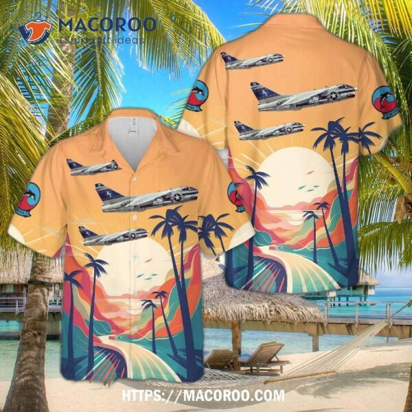 Us Navy A-7b Corsair Ii Of Attack Squadron 203 (va-203) Blue Dolphins Hawaiian Shirt