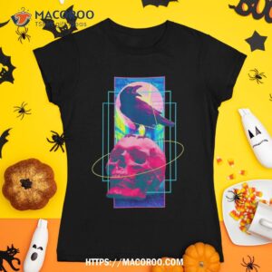 vaporwave skull amp crow halloween retro aesthetic art shirt skull pumpkin tshirt 1