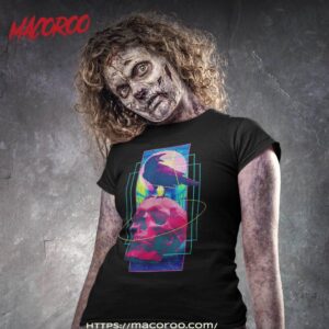 Vaporwave Skull & Crow – Halloween Retro Aesthetic Art Shirt, Skull Pumpkin