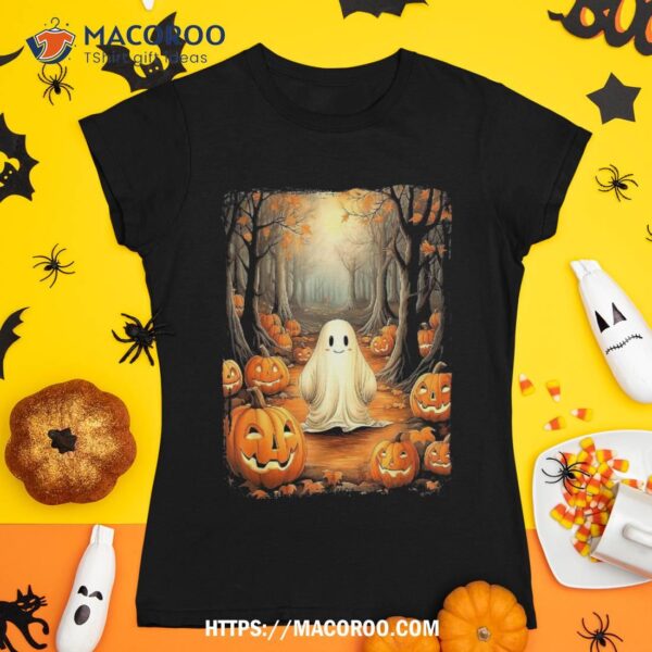 Vintage Cute Ghost Pumpkin Autumn Halloween Gothic Painting Shirt, Halloween Skull