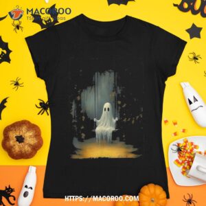 vintage floral ghost on the swing in forest halloween gothic shirt skull pumpkin tshirt 1