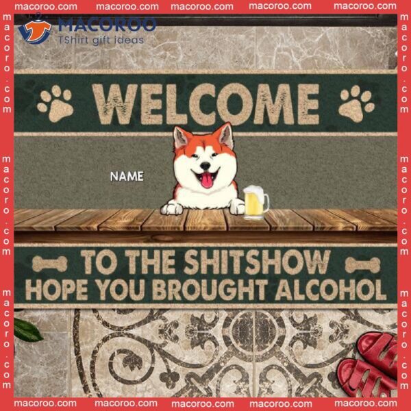 Vintage Front Door Mat, Welcome To The Shitshow Personalized Doormat, Gifts For Dog Lovers