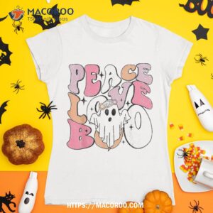 Vintage Groovy Peace Love Boo Ghost Halloween Shirt, Skeleton Head