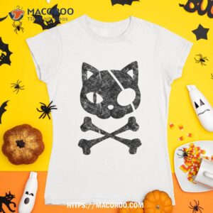 vintage pirate cat kitten halloween skull cross bones shirt spooky scary skeletons tshirt 1 1