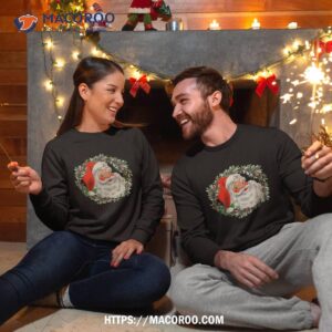 vintage santa claus with wreath beautiful christmas design shirt santa claus marvel sweatshirt